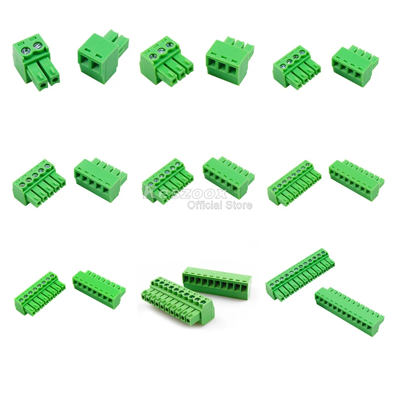 Keszoox 2edgk 3.81mm Green Phoenix Connector 2/3/4/5/6/7/8/9/10/12/16/20/24Pin Block PCB Screw Plug Header Socket Degson