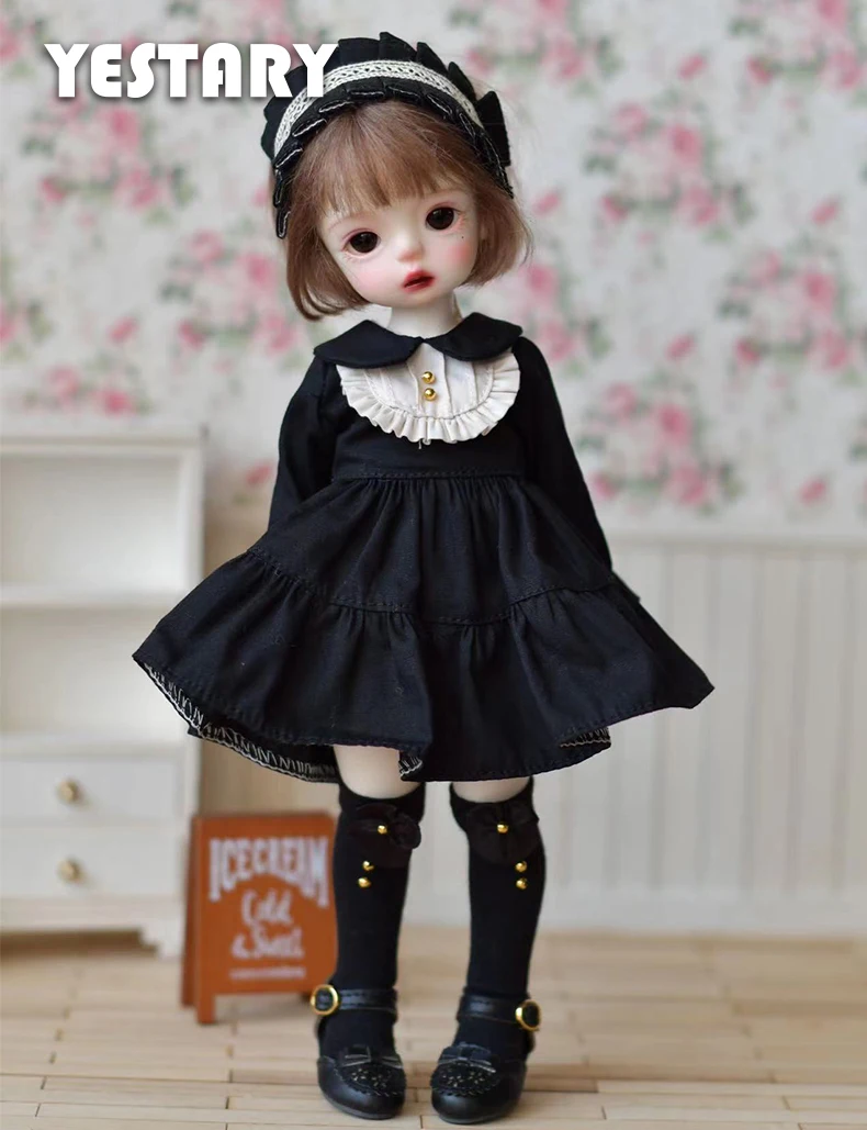 

YESTARY BJD Clothing Doll Accessories For 1/6 1/4 1/3 Dolls Black Babydoll Collar Dress Set For Handmade Toy Clothes Girls Gifts