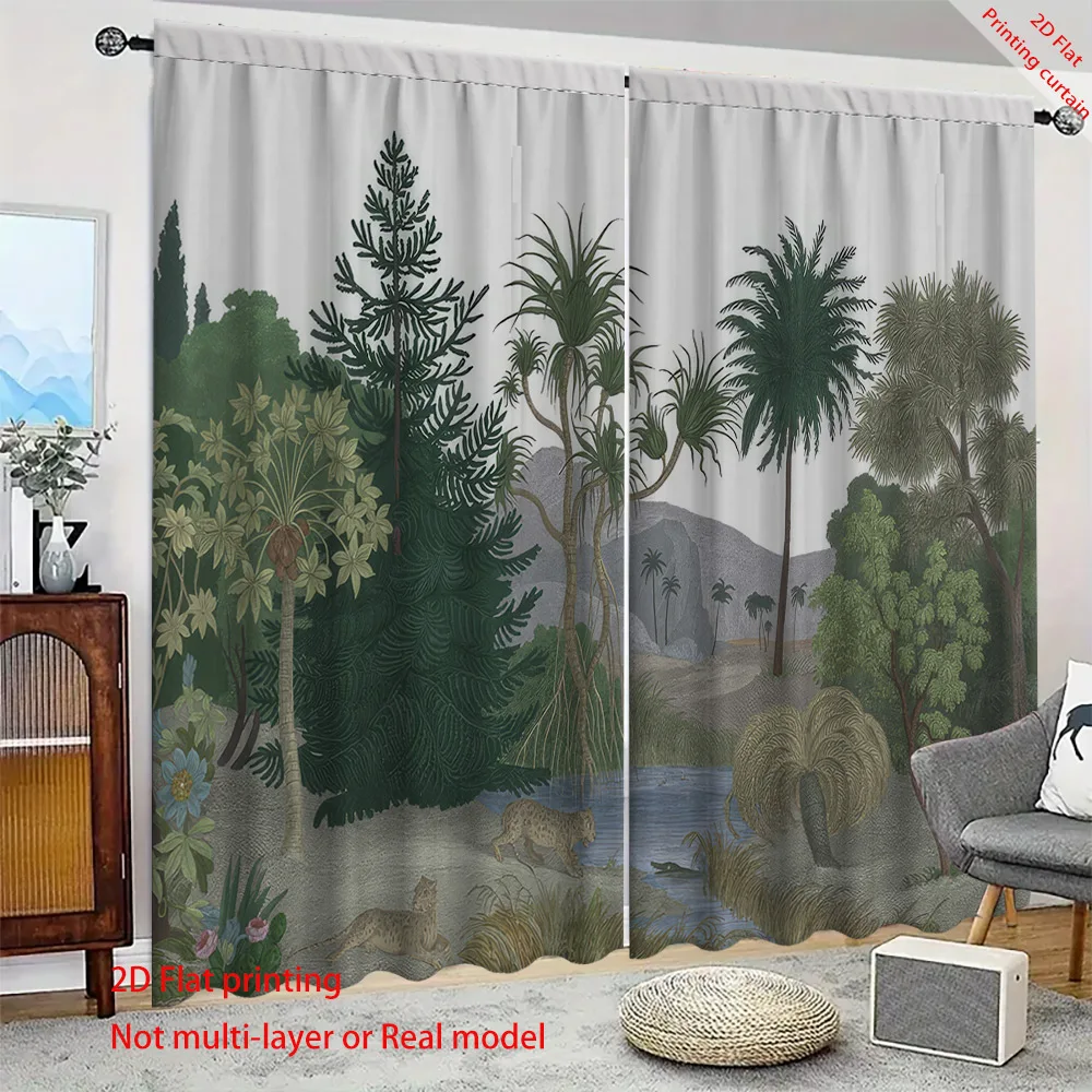 Tropical animal and plant curtains, retro landscape home balcony sunshades, dormitory, office, bedroom art decoration