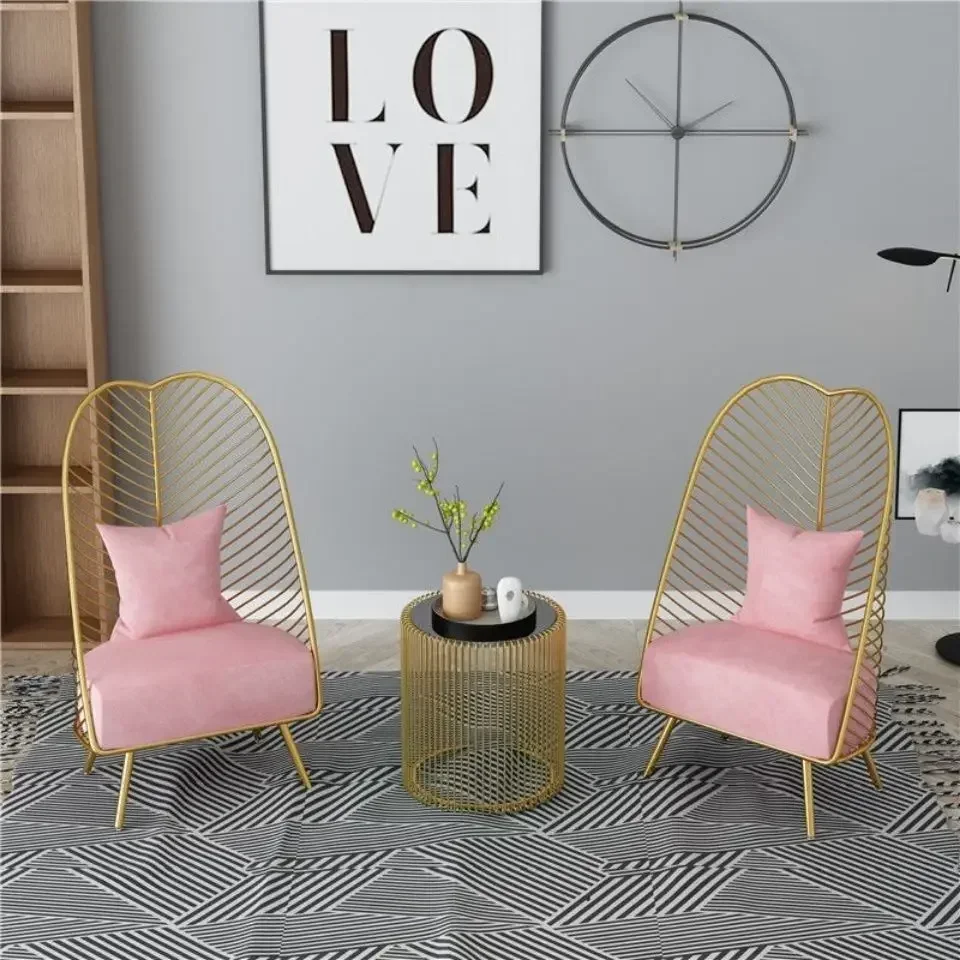 Nordic style gold metal wire chair Casual lounging living room sofa chair Pink chair modern decorative furniture