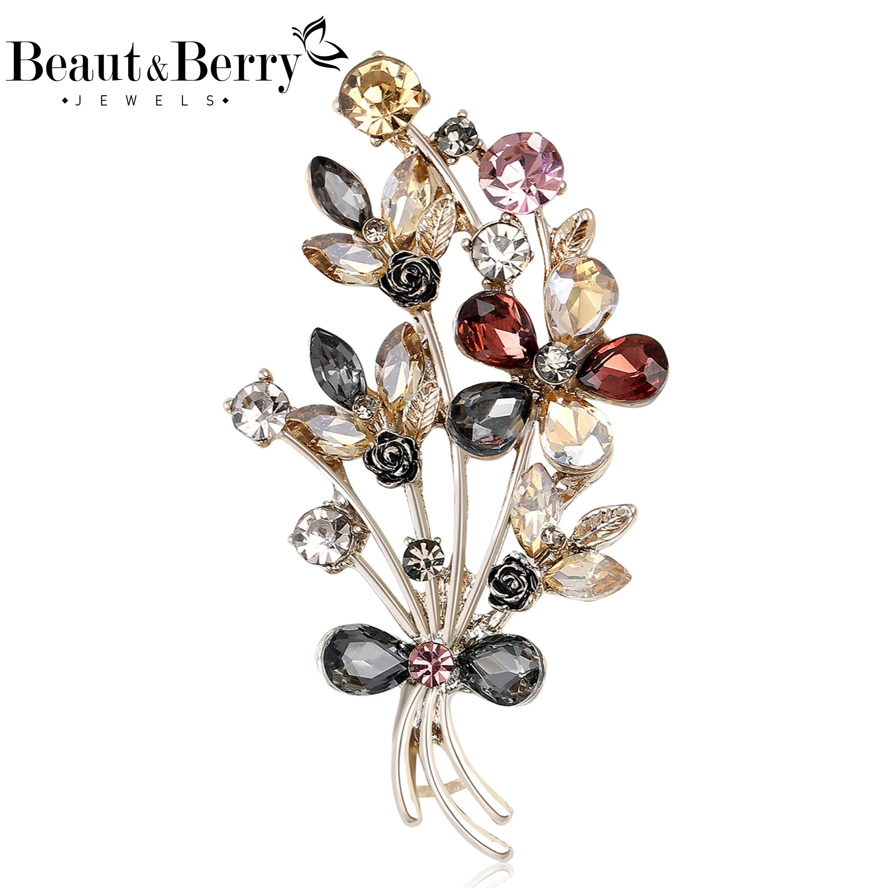 

Beaut&Berry Trendy Rhinestones Bouquet Brooches for Women Unisex Flower Pins Casual Party Jewelry Accessories Gift Decoration