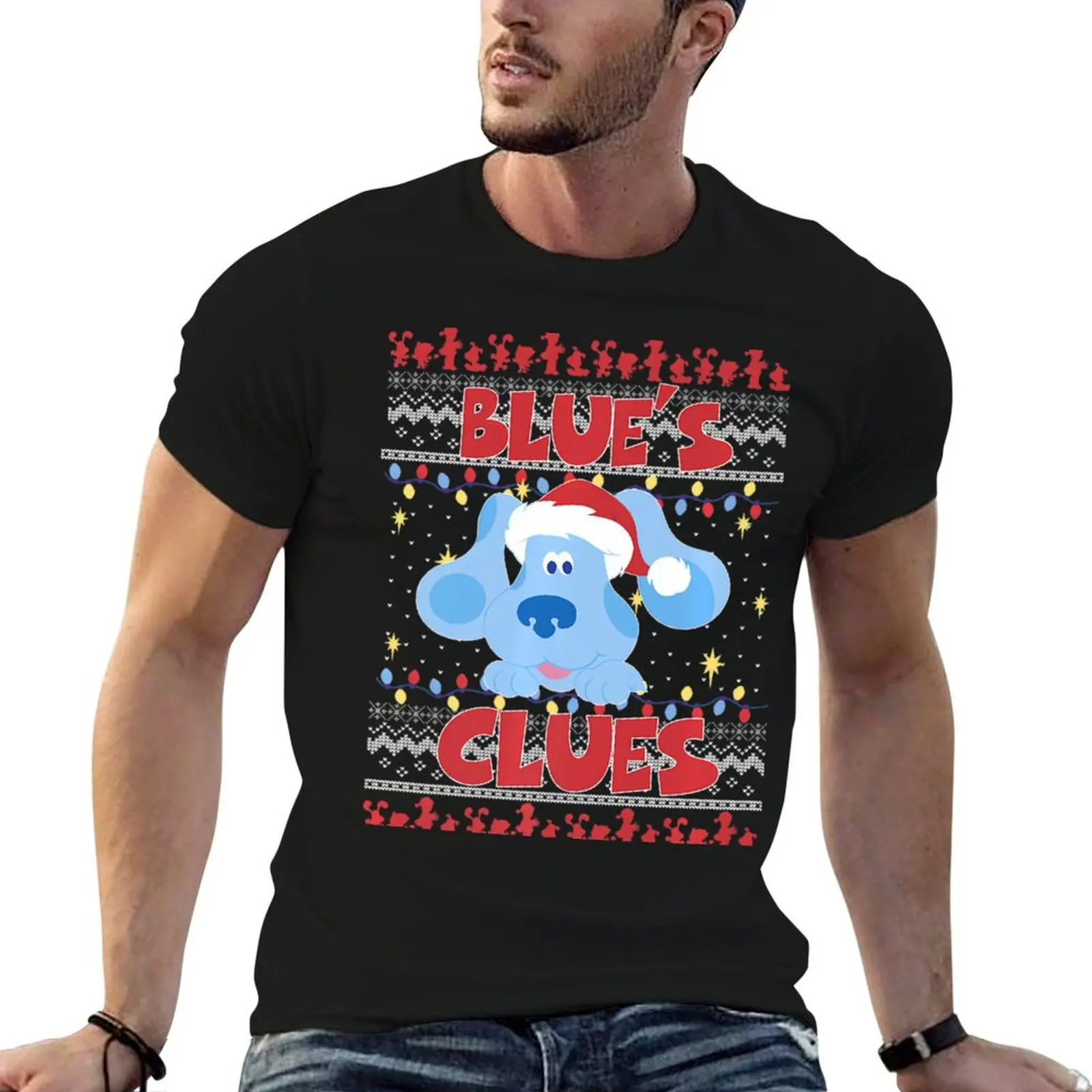 Blue's Clues Christmas Blue Ugly Christmas Sweater T-Shirt T-shirt décontracté à manches courtes pour hommes