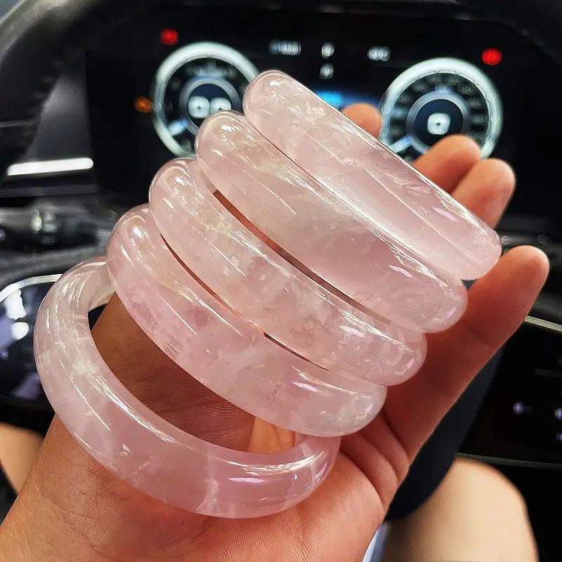 New Natural Powder Crystal Bracelet Factory Wholesale Mozambique Elegant Girls Peach Blossoms Bangle Handring Fine Jewelry