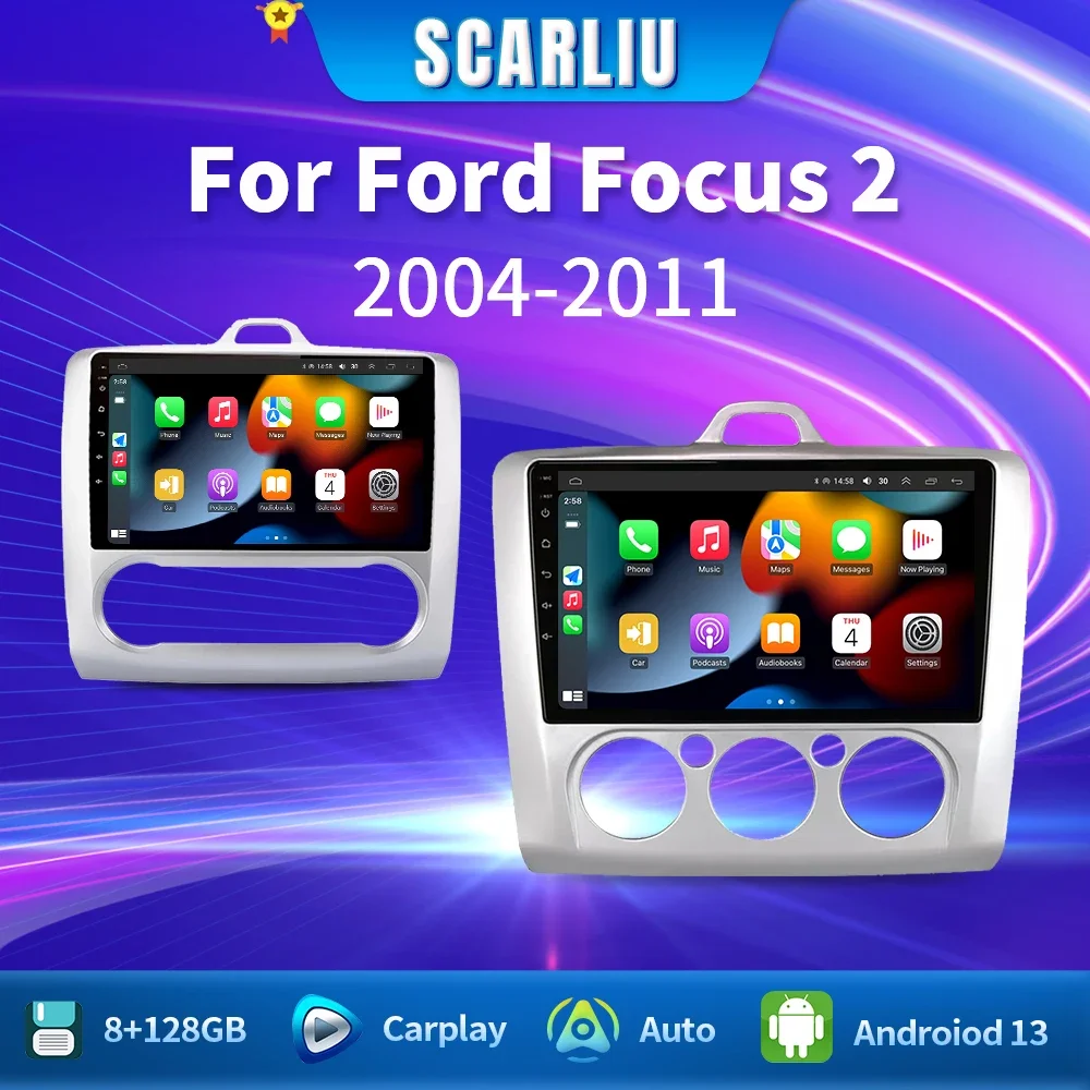 

SCARLIU 9inch Car Radio for Ford Focus 2 3 Mk2 Mk3 2004 - 2011 Android 13 Multimedia Player Navigation GPS 2Din Carplay Stereo