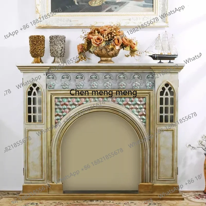 European American Style Simulated Electric Fireplace Decorative Cabinet Fireplace Solid Wood Fireplace Frame
