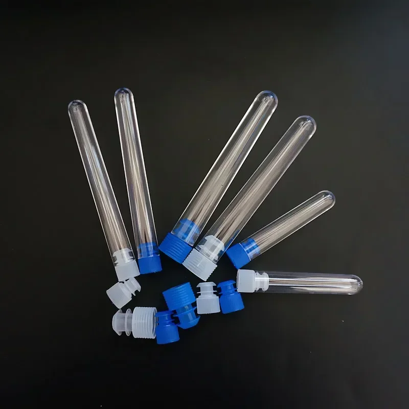 50pcs/lot Clear Plastic Test Tubes with Color Plugs Diameter 12mm/13mm/15mm PS Benzene-penetrating Test Tube