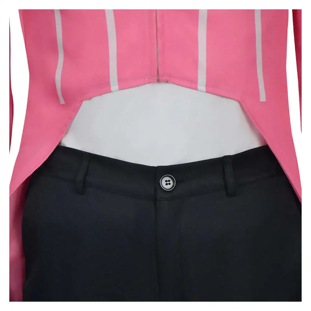 TV Hell Inn 2 Alastor تأثيري الوردي البدلة زي مخطط معطف السراويل قفازات الملابس مجموعة هالوين لعب الأدوار موحدة كرنفال حفلة