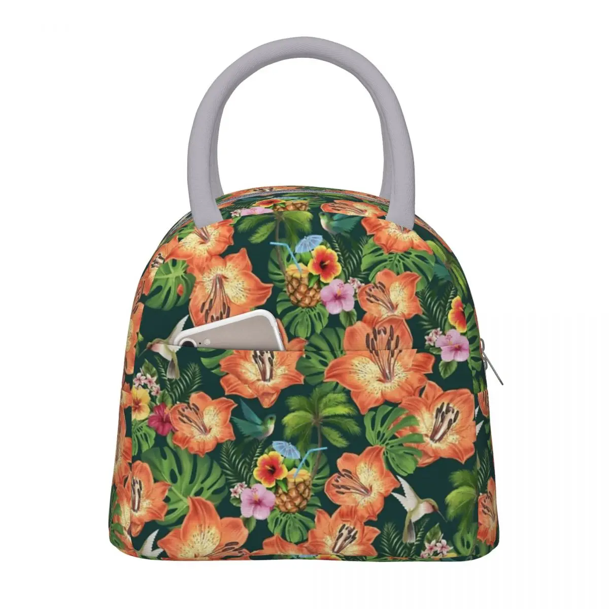 Bloemen Hibiscus Bos Merch Geïsoleerde Lunch Tas Voor Reis Voedsel Opslag Tas Draagbare Thermische Koelbox