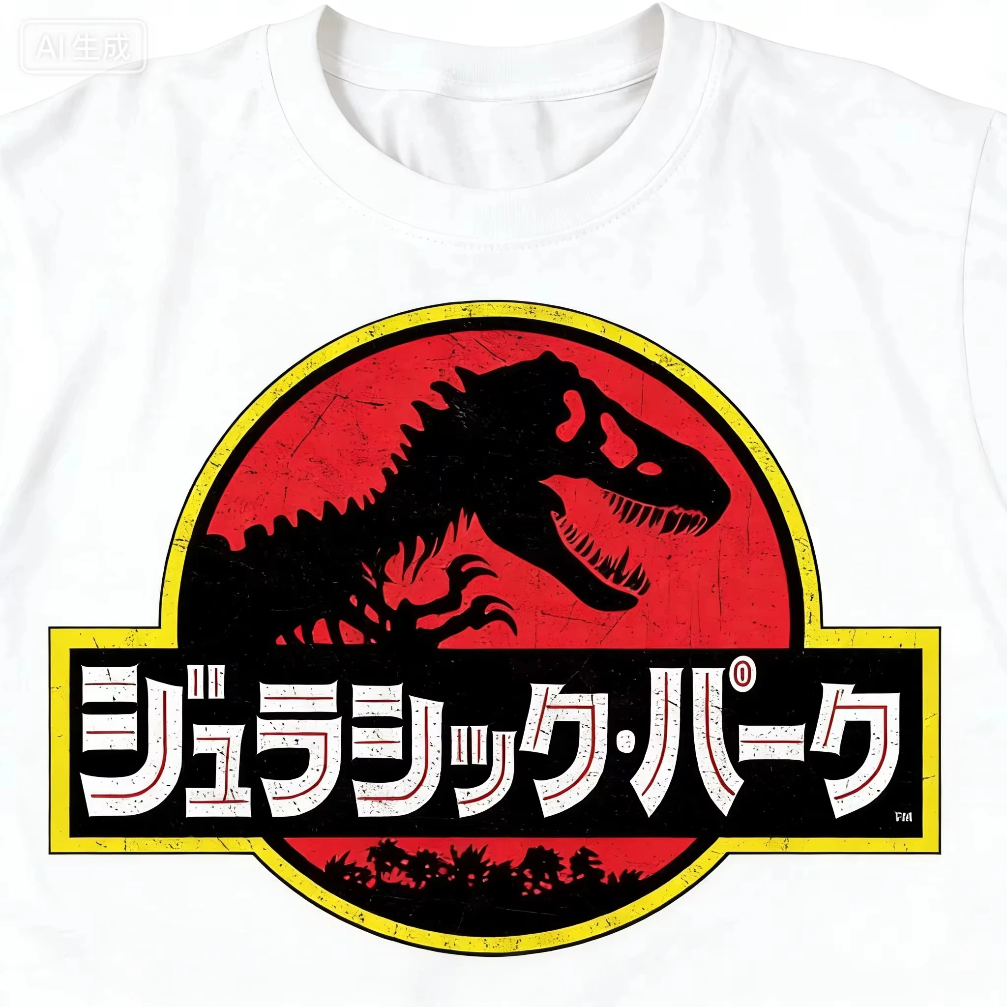 2026 Jurassic Park Logo Kanji Japanese Parent-Child Pure Cotton T-shirt Comfortable, Breathable, High-Quality, Ins Y2K Style