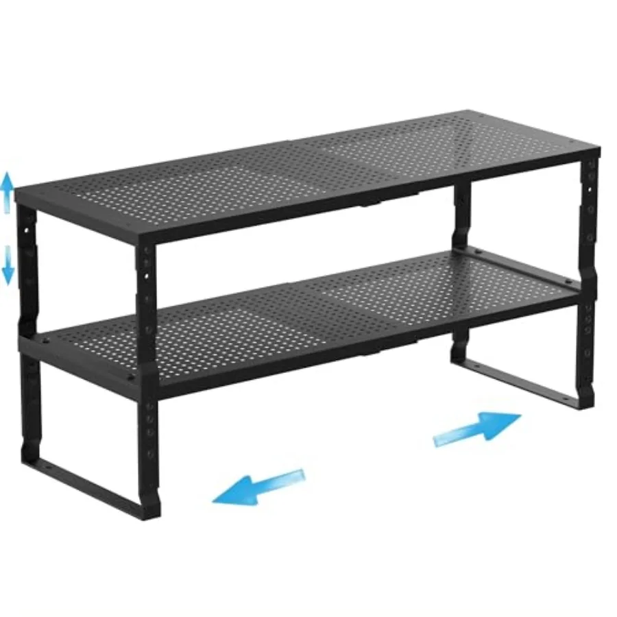 

Expandable Spice Rack for Kitchen Cabinets, Countertops, Pantry Cupboards Stackable, Adjustable Black Large Shelf Organizer 2 P