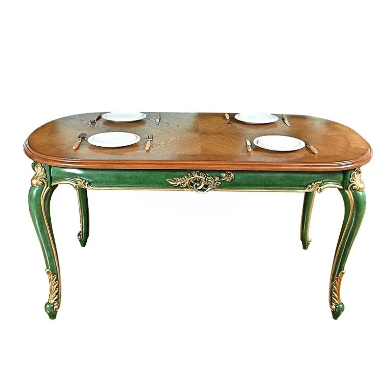 

Американский обеденный стол из цельного дерева длиной 1,6 метра, квадратный овальный светильник, роскошный полный комплект изумрудного обеденного стола