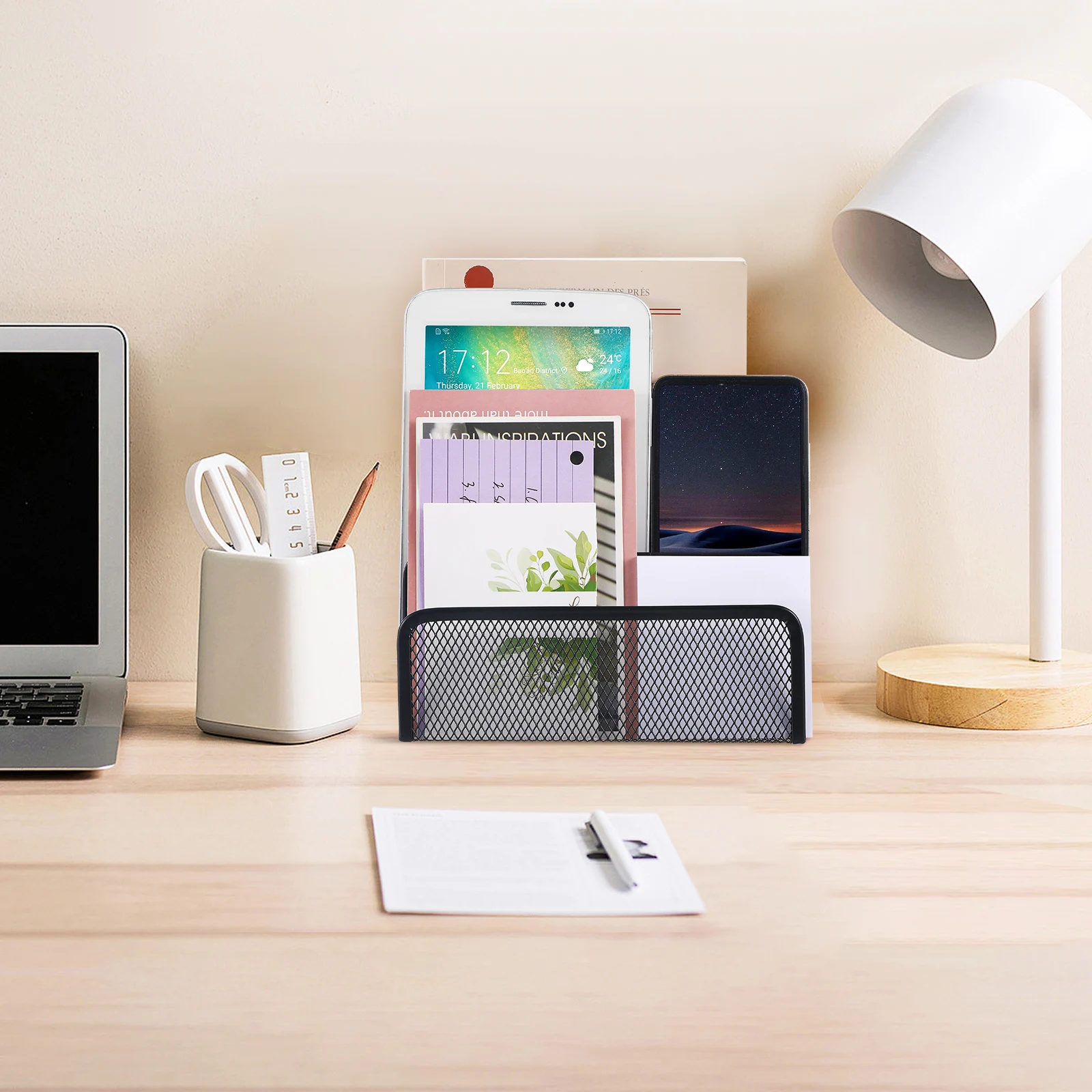 Three Section Desktop File Organizer Metal Mesh Letter Holder for Office Home Use Document Storage Shelf Vertical File Holder