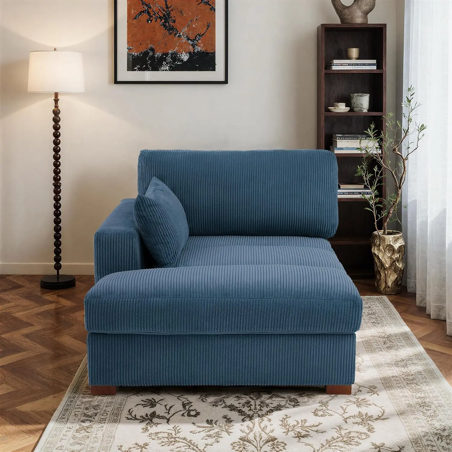 Oversized Chaise Lounge Indoor Right Armrest Upholstered Sofa Recliner Living Room Corduroy Seat Wood Frame, Customized