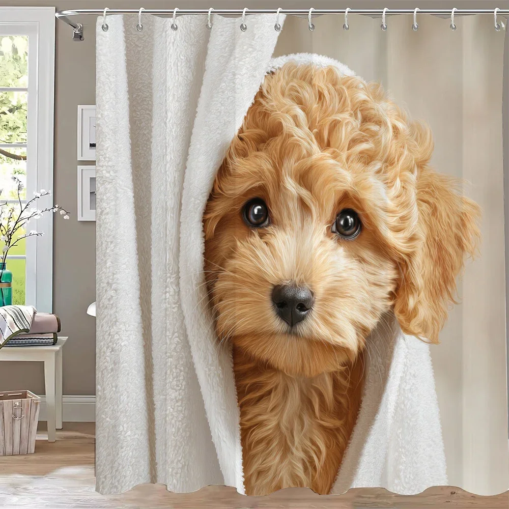 Modern Lovely Puppy Shower Curtain Bath Curtain Cute Dog Printed Bathroom Curtains for Home Decoration Curtain With Hooks