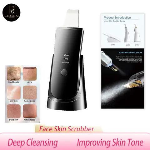 Lesen Ultrasonic Face Cleaner Skin Scrubber Ultrasound Vibration Lifting Massager Ultrasound Peeling Clean Tone Lift Scrubber