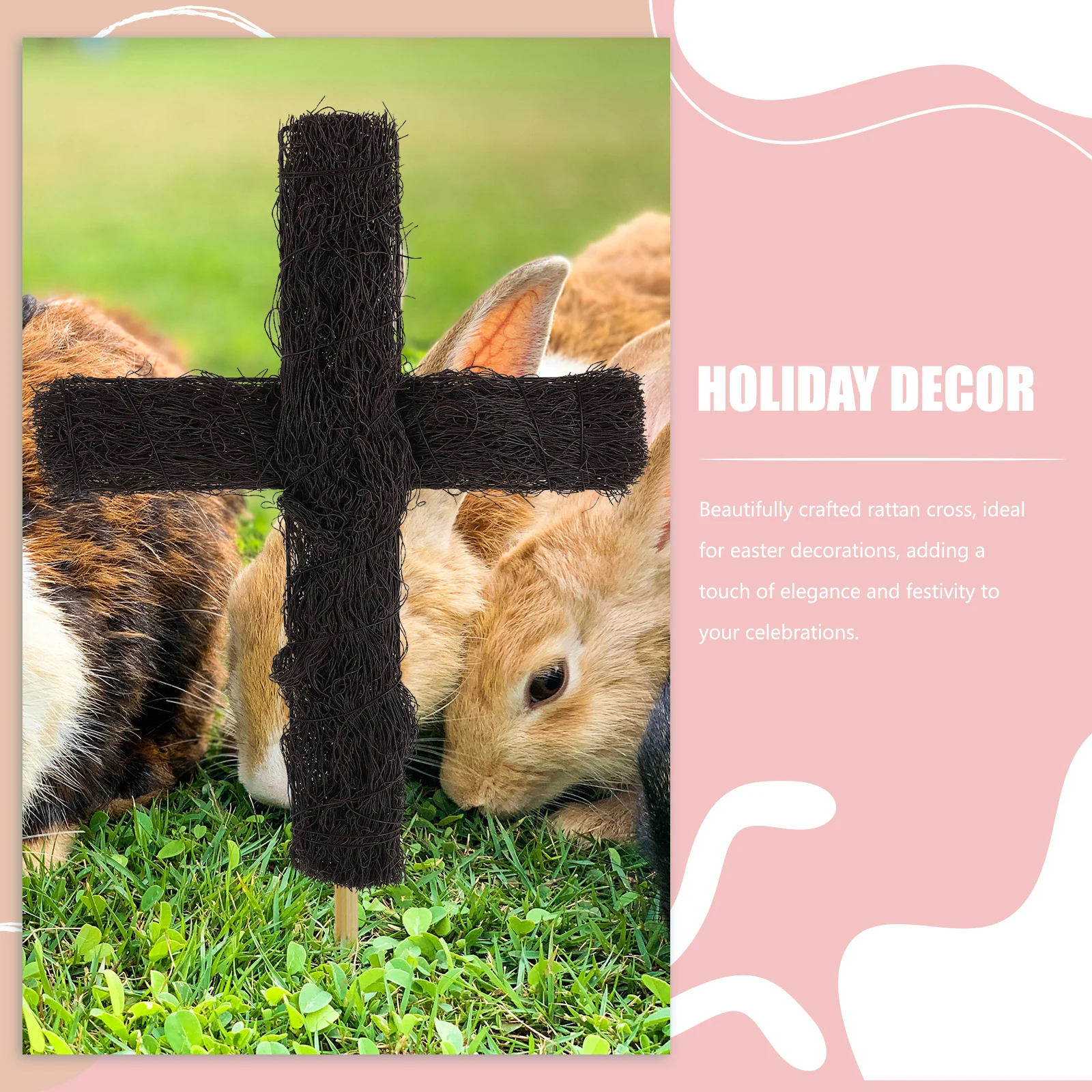 

3 Pcs Woven Garden Layout Stake Weave Easter Decor Sign Wreath Outdoor Lawn Rattan Cross Garden Stake Plug Plug Craft Project