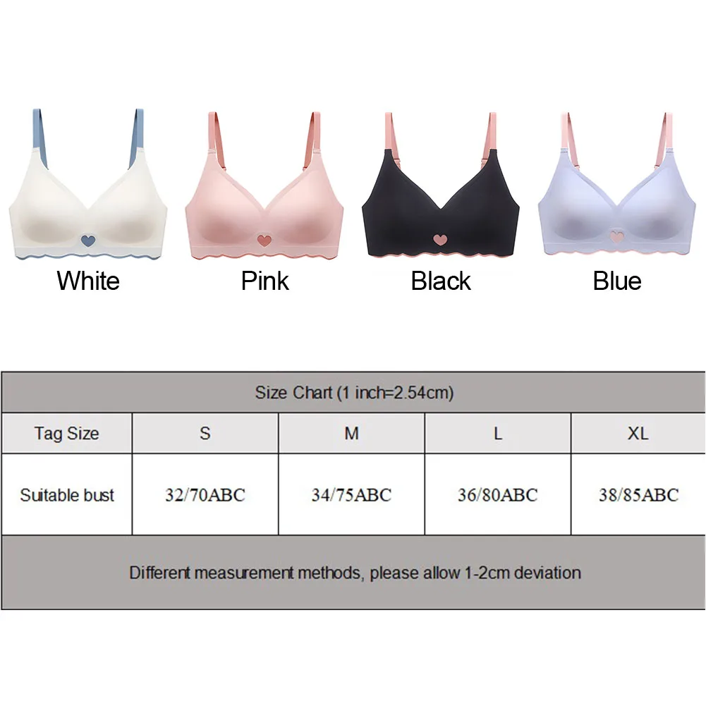 Womens Seamless Without Steel Rings Adjustable Underwear Push Up No Wire Thin Bra Comfortable Heart Patterned Women\'s Bras