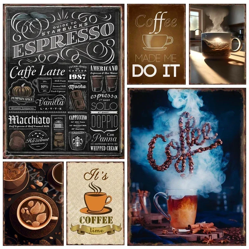 

Coffee Metal Tin Signs Home Kitchen Wall Art Decor Hallway Office Plaques Milk Tea Shop Bar Club Cafe Vintage s 8x12 inch