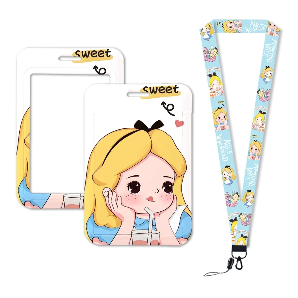 Disney Princess Alice In Wonderland Id Card Holders Lanyards Girls Door Card Hanging Rope Badge Holder Neck Strap Card Gift