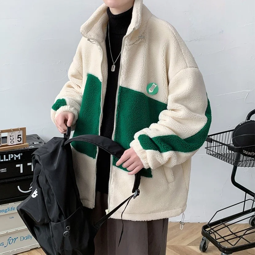 

Мужская зимняя куртка из овечьего вельвета с цветными вставками на воротнике, теплая, морозостойкая, свободного кроя, из хлопка