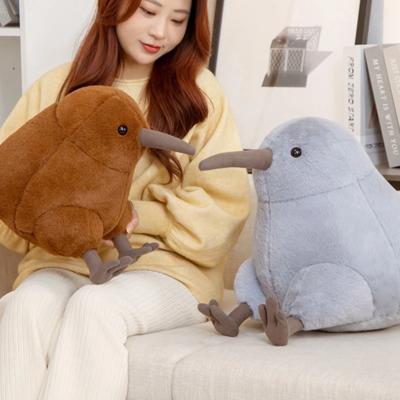 Mainan mewah burung Kiwi seperti hidup bantal tubuh boneka burung Kiwi abu-abu hadiah plus burung Kiwi duduk realistis besar