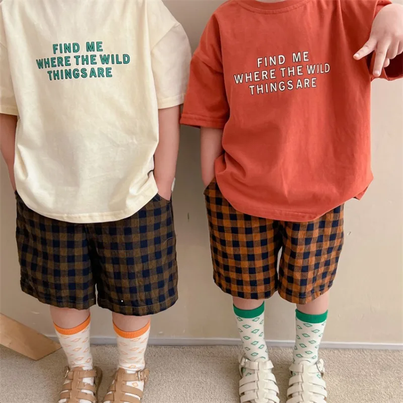 2026 Summer New Letter Print Girls T Shirts Cotton Children Short Sleeve Tops Kids Boys Casual T Shirt Baby Children Clothes