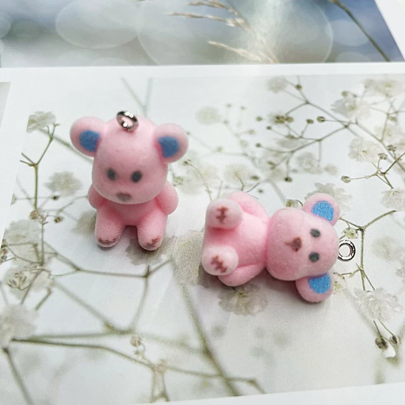 30Pcs 3D Flocking Resin Bear Charms Plush Doll Pendant for Necklace Earring Keychain Making DIY Jewelry Accessories Wholesale