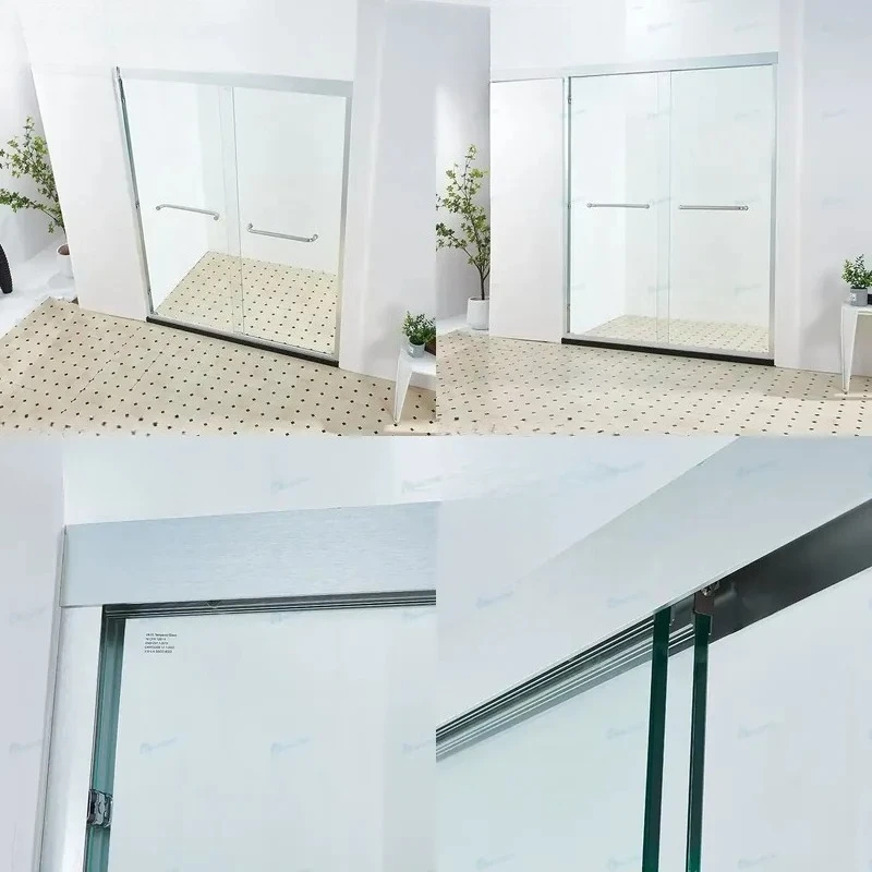 Chrome Brushed Nickel Aluminum Alloy 5+5mm Tempered Glass Frame Double Sliding Shower Door for Villa Hotel