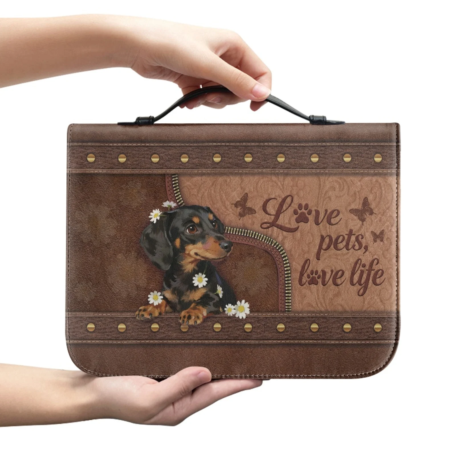 PENSTROLL Vintage Dachshund Print New Design Protective Bible Bag for Men PU Leather Bible Holder