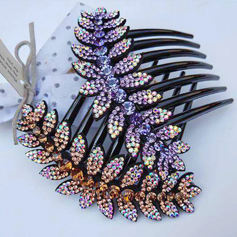 Shiny Crystal Hair Comb Clip Bright Wheat Feathery Rhinestone Hairclip Broken Hair Finishing Tool Hairpin Headwear Accessory