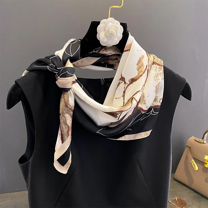 70CM Real Silk Scarf Women Design Square Small Luxury Brand Handkerchiefs Hair Ribbon Headband Neckerchief Female Bandana 2023