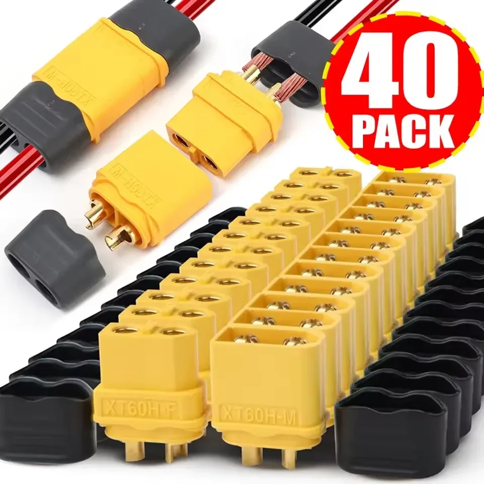 Image of 1-40 Stück XT60 XT90 Stecker und Buchsen Kabelverbinder Adapter mit Schutzhülle für RC-Akku, Auto, Flugzeug