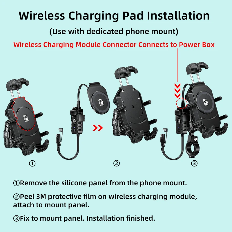Kewig M26A Motorcycle Phone Holder 15W Wireless Charger 36W USB C Charging Vibration Dampener Anti-Theft Handlebar Phone Mount view 6
