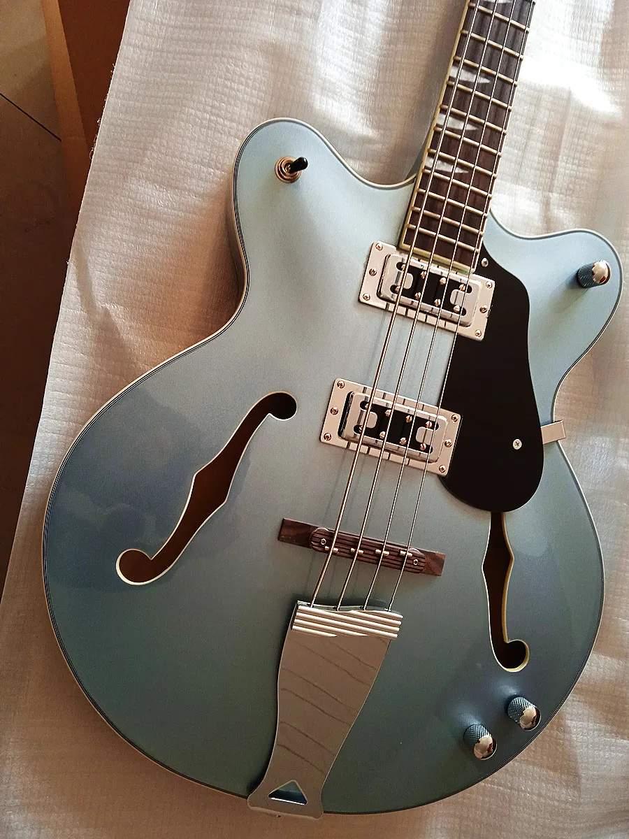 4-string Electric Bass, vintage Grayish Blue, black protective plate Right-handed Electric Guitar