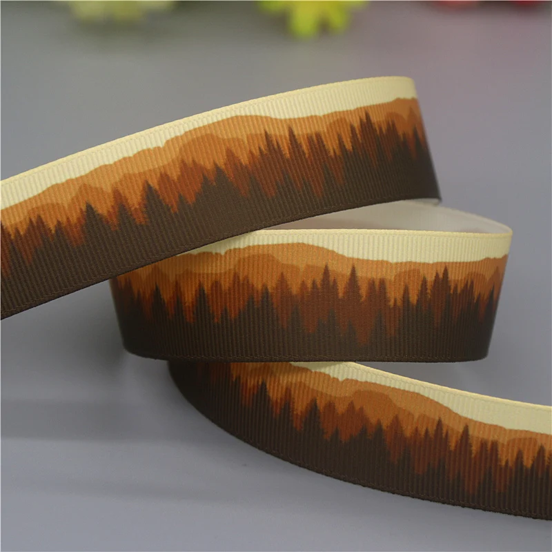 DUWES 50yards Mountain Tree Printed Grosgrain Ribbon Accessories Material Headwear Decoration DIY Sewing Craft D2223