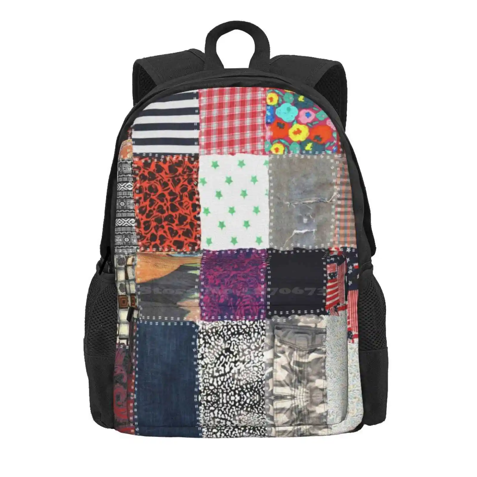 Patchwork Fabrics Hot Sale Schoolbag Backpack Fashion Bags Patchwork Multicolour Multicolor Recycling Upcycling Reuse Recycle