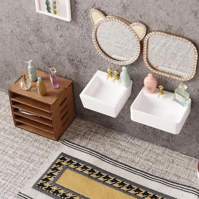 1/12 Dollhouse Bathroom Wash Basins Sinks Model Dollhouse Bathroom Furniture Decoration Dolls House Home Accessories