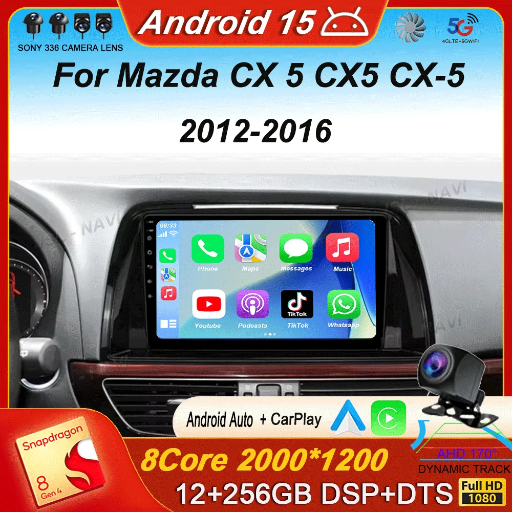 

carplay For Mazda CX 5 CX5 CX-5 2012 - 2016 Video Player Car Radio Multimedia Navigation Carplay Android 15 Head Unit 2din