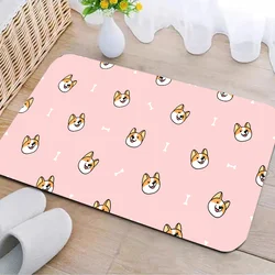 1pc Cute Corgi Dog Floor Mat Doormats Home Carpet Foot Mat Bathroom Absorbent Mats Anti-Slip Mats Home Decor