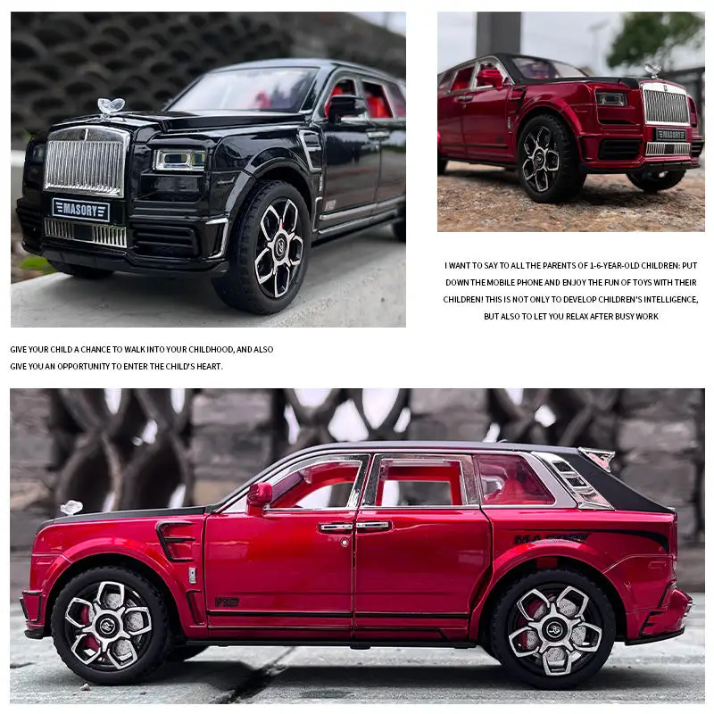 Rolls Royce Cullinan Masory SUV Alloy Car Model, Luxo Diecasts Brinquedo de metal, Simulação Luz e som, Presente infantil, 1:24