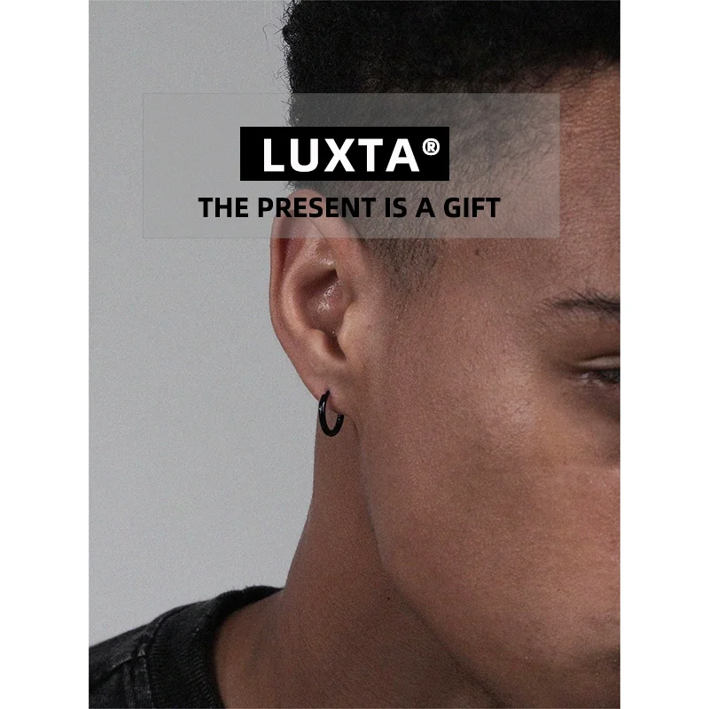 Luxta Small Black Hoop Earrings Pure Silver Hip Hop Trendy Men's Fashion Jewelry Earrings Unisex Geometric Pattern 925 Silver