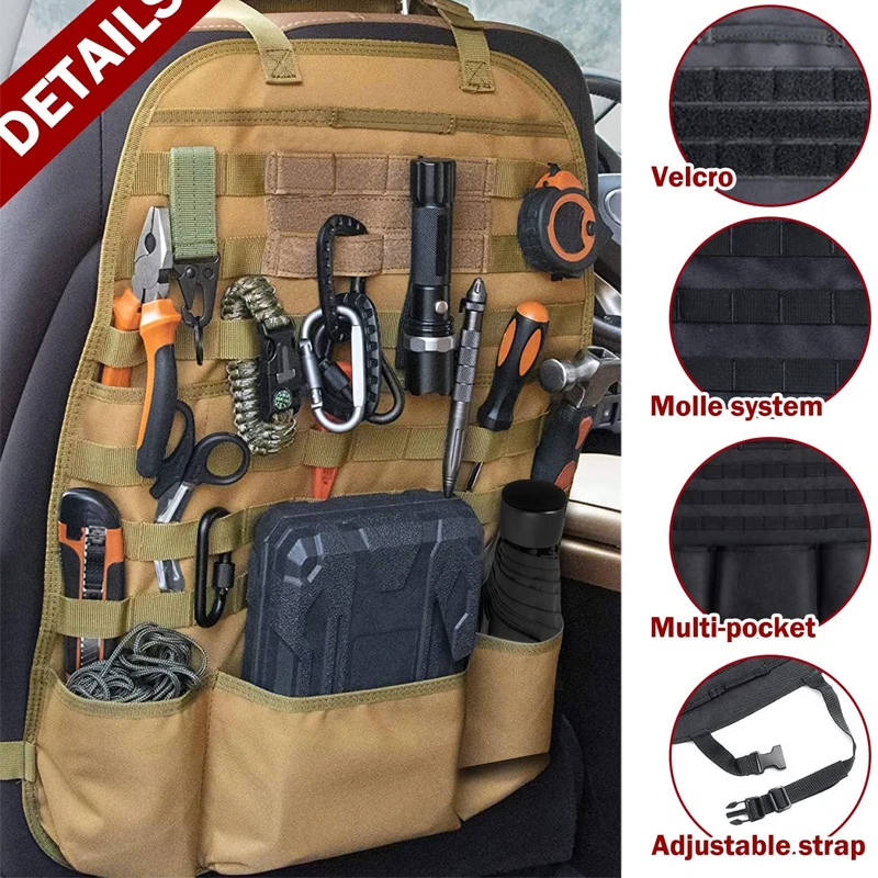 Rugleuningorganizer-Opgewaardeerd Tactisch Molle Voertuigpaneel Universeel Fit Autostoelhoes Beschermer Met Extra Amerikaanse Vlagpatch