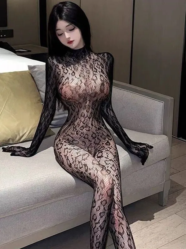 Net Leopard Print Sexy Wild Temptation One-piece Mesh Backless Spicy Girl Nightclub Body Suits For Women Romper Jumpsuits B9U7