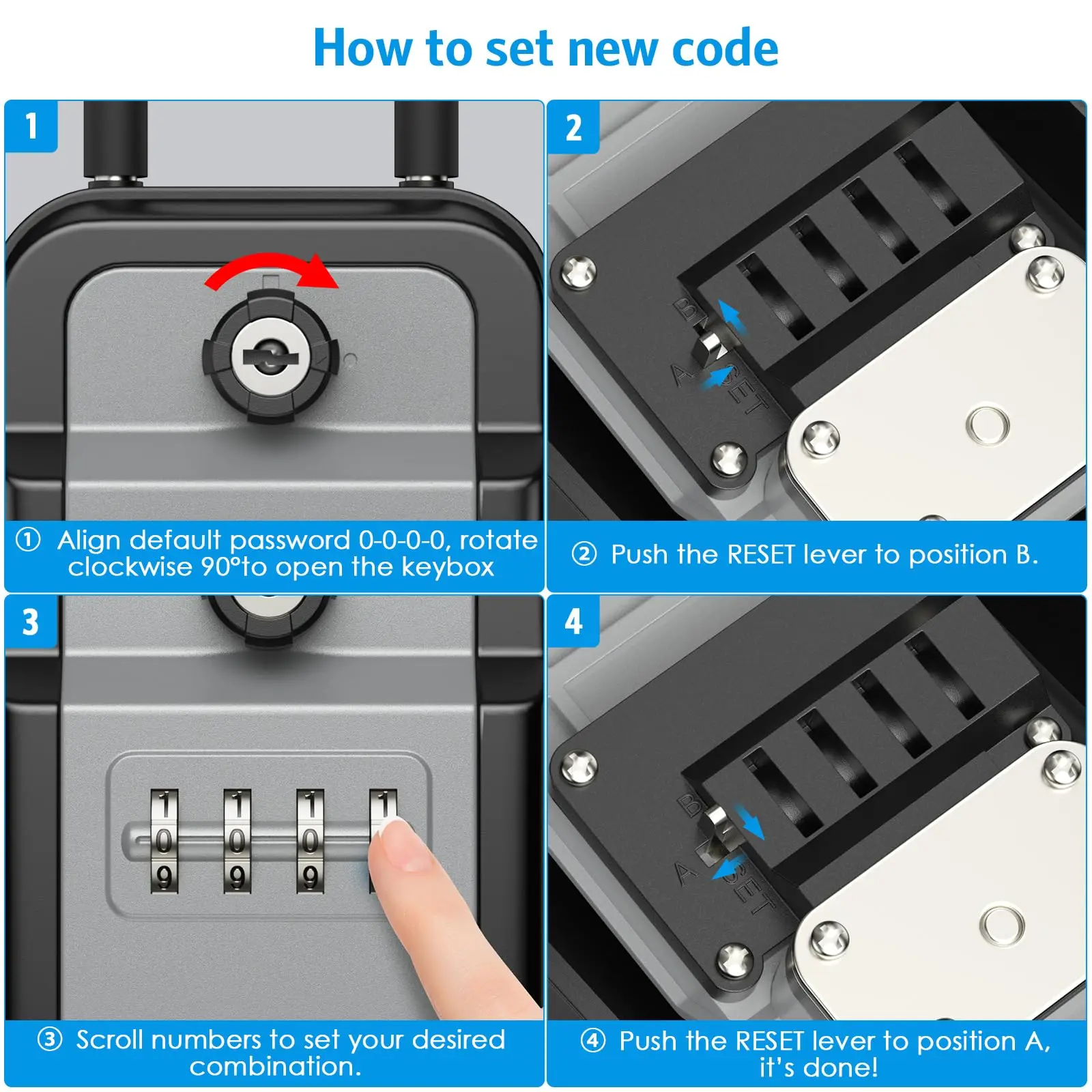 Outdoor Key Lock Box Waterproof Resettable Combination Lockbox with Spare Key Large Capacity Lock Box Portable Black Lock Box