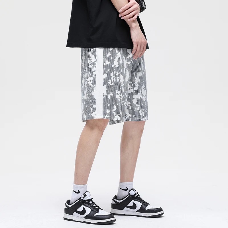 Trendy High Street Men'S Jeans Classic Printed Stripes Versatile Straight Tube Loose Casual Fashion Cotton Men'S Denim Shorts