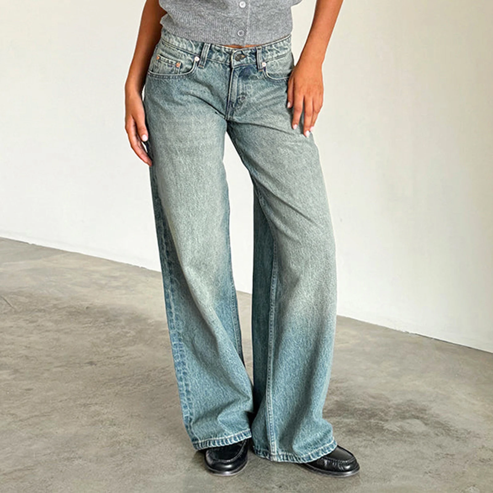 Damen Jeans niedrige Taille Reiß verschluss Knopf feste Hose mit Taschen für die tägliche Streetwear