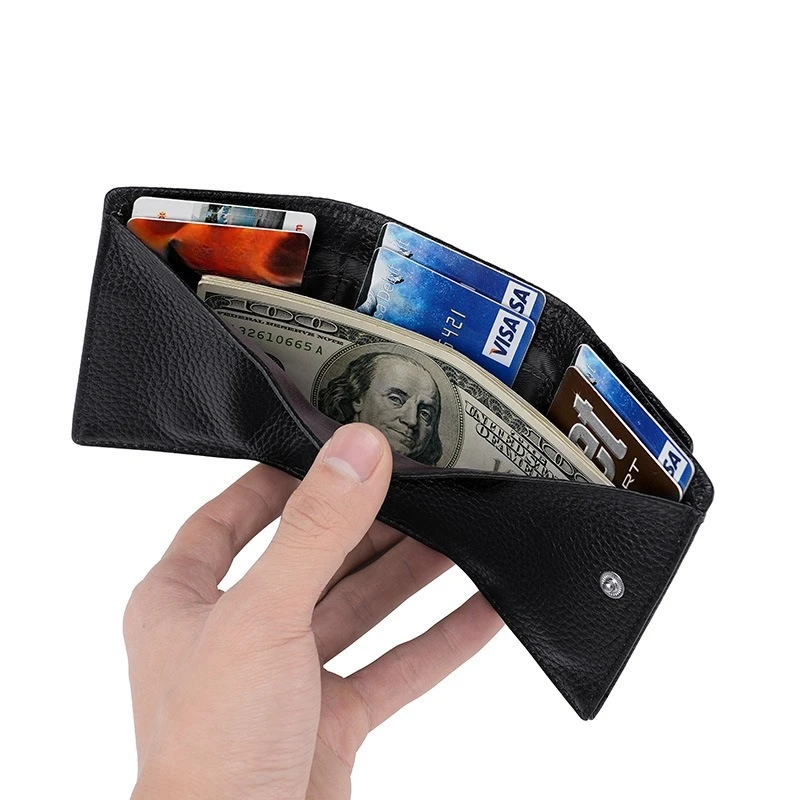 Men Women Cute Short Wallet Solid Color Hasp Coin Purse Bank Credit Card Holder Slim Small Money Bag Small Black Purse