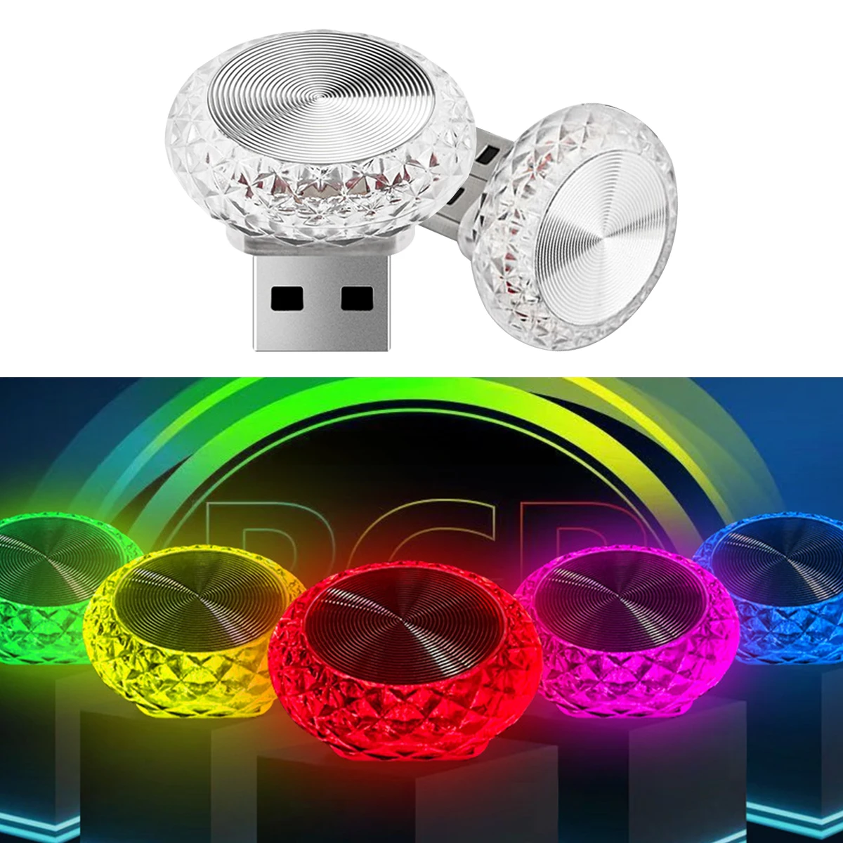 1pc Car USB LED Ambient Light Mini Decorative RGB Atmosphere Lamps For Auto Interior Environment Light Computer Light Plug Play
