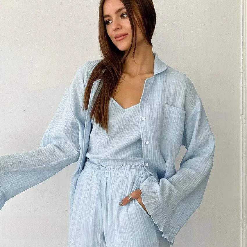 

Свободный длинный топ и брюки све с ремешком, комплект из футболки, домашняя одежда, женский слинг из хлопкового материала, осенняя коллекция