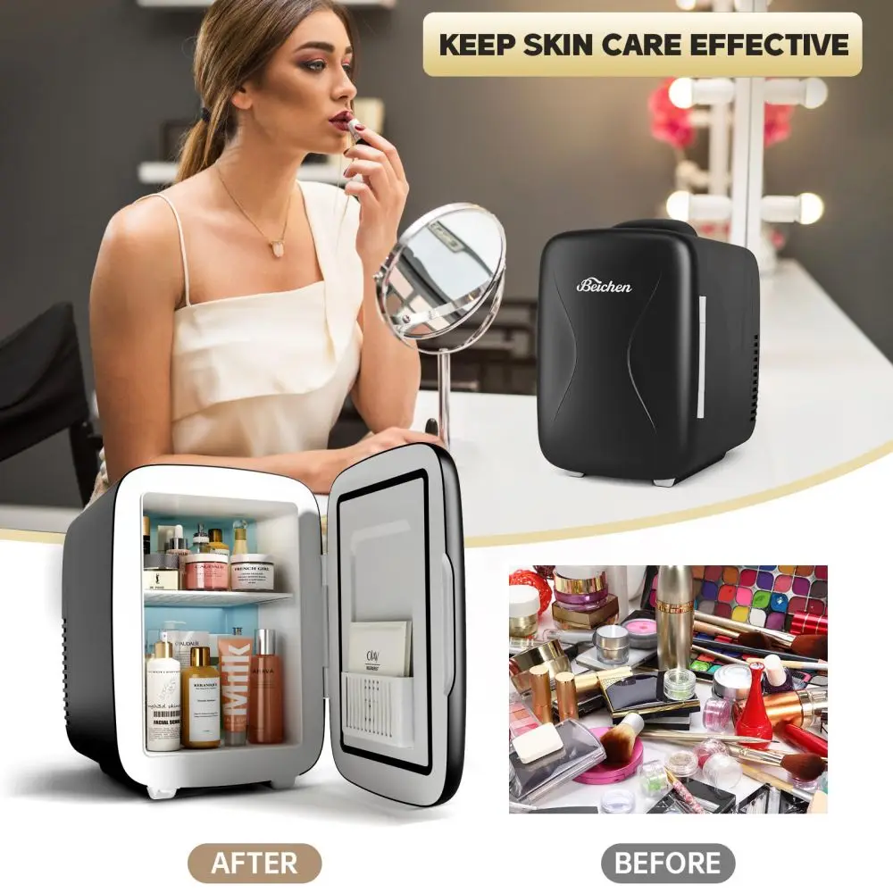 Mini Fridge,Small Fridge Rapid Cool 4 Liter/6 Cans Skincare Fridge,Cooler and Warmer Refrigerators for Cosmetics,Office and Car